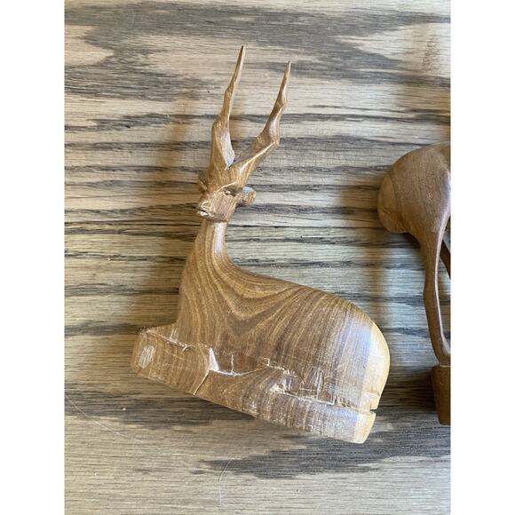 Vintage Hand Carved Wooden Gazelle Set Antelope Deer Made in Kenya Africa - Picture 2 of 7